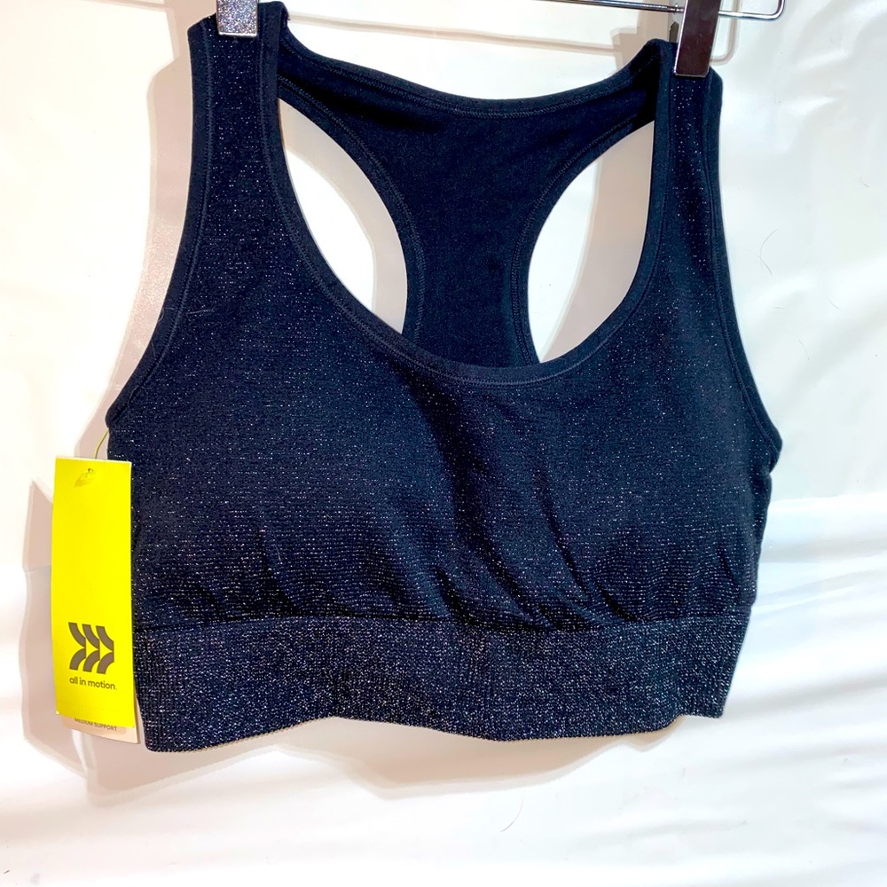 All in Motion Black Sparkle Sports Bra large NWT